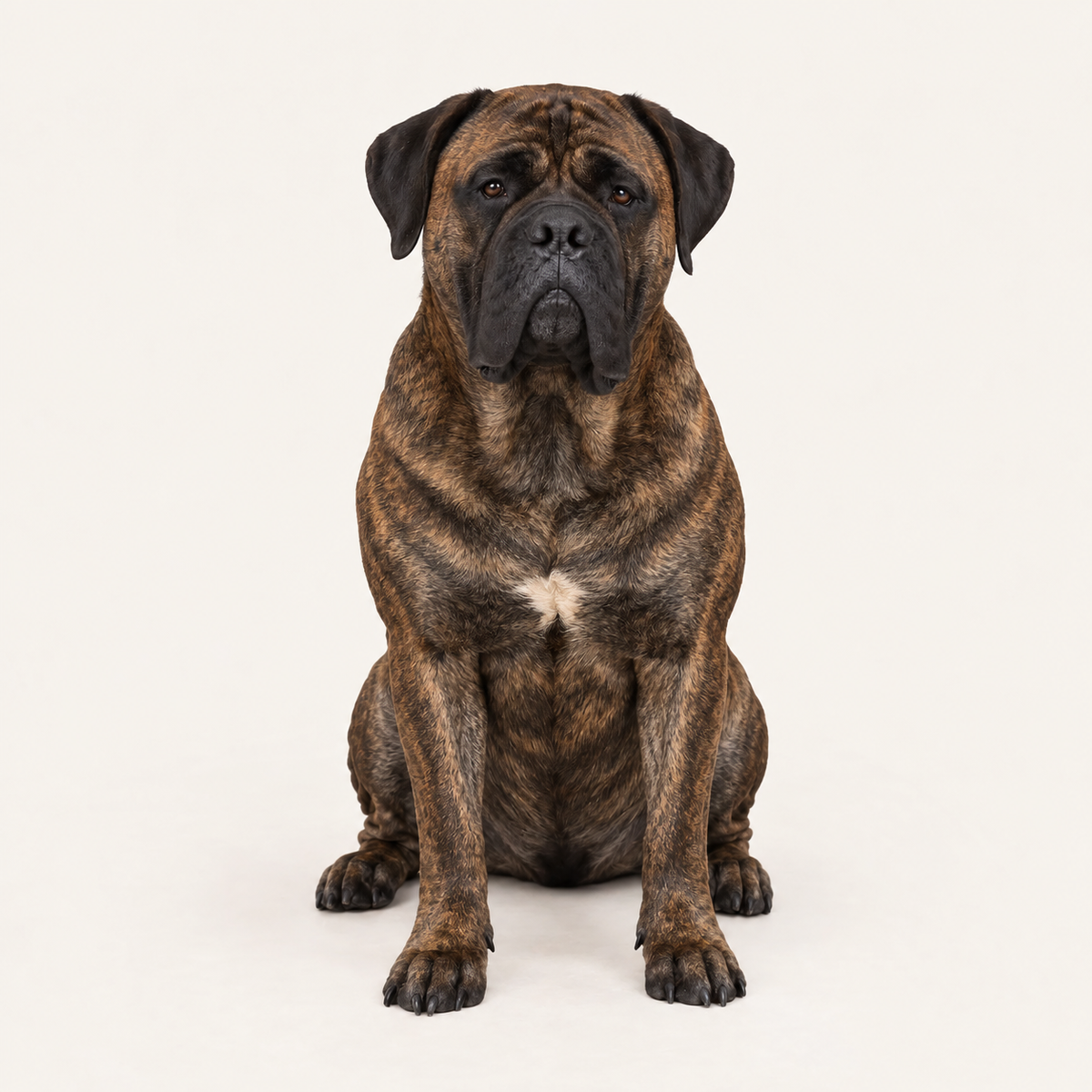 A bullmastiff sitting calmly