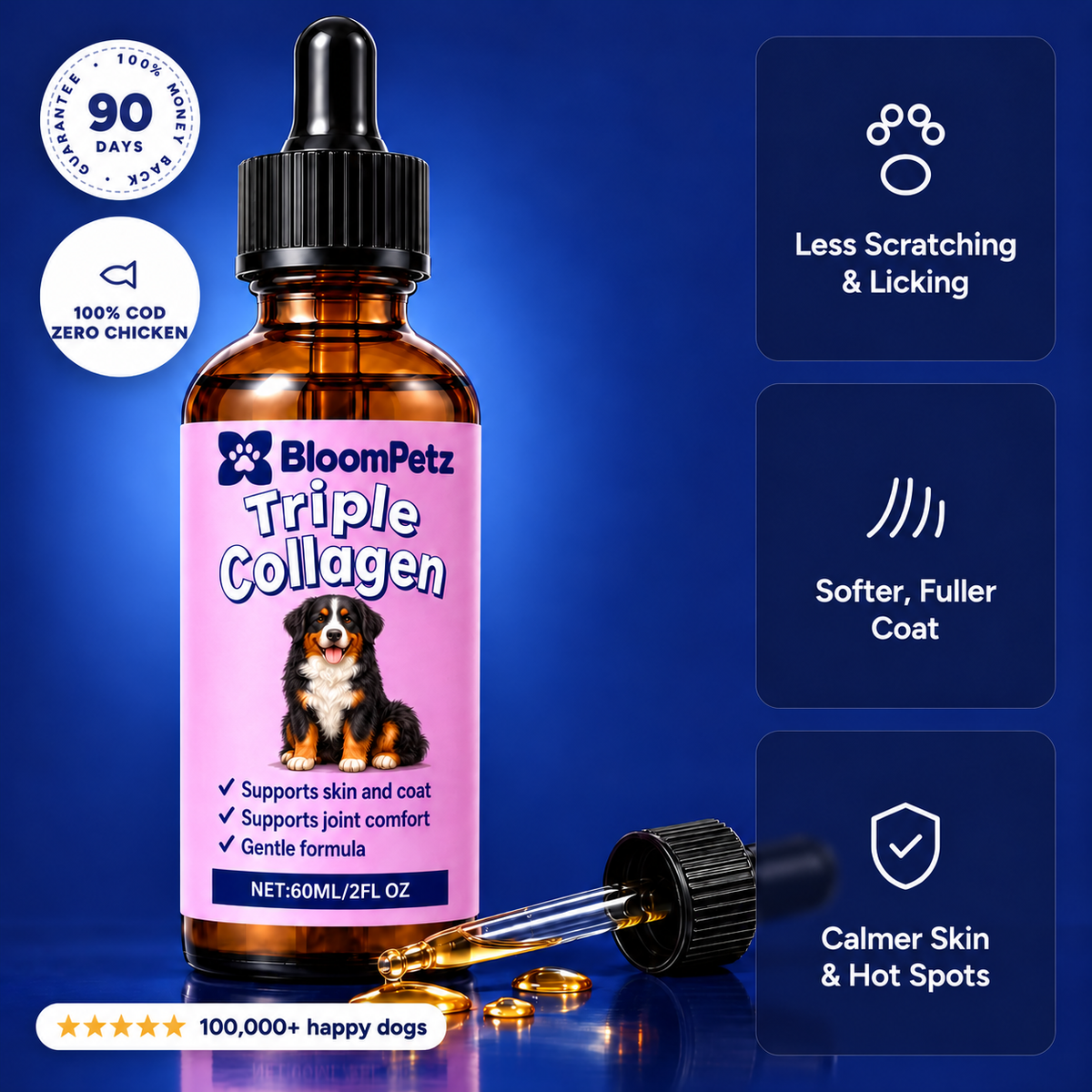 BloomPet Triple Collagen: less scratching, softer coat, calmer skin